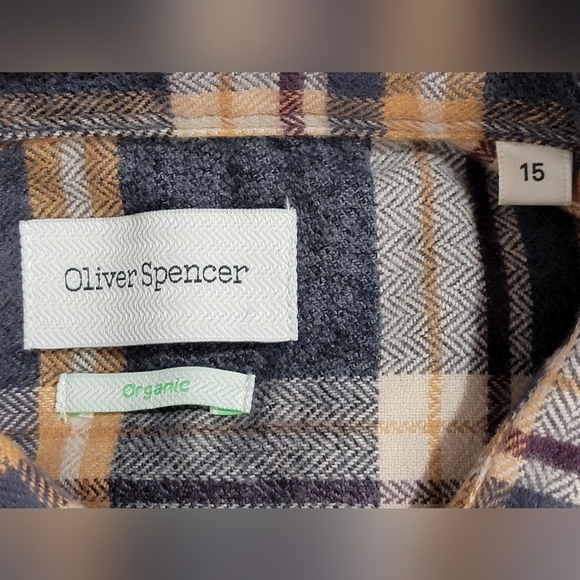 Oliver Spencer Brook Checked Flannel Shirt (Size 15) Small 100% Organic Cotton - Picture 8 of 15